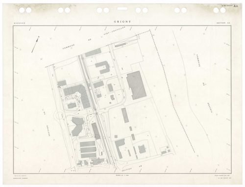GRIGNY, plans minutes de conservation : tableau d'assemblage,1991, Ech. 1/5000 ; plans des sections AA, AB, AC, AD, AE, AH, AI, AN, AO, AP, AS, AT, 1991, Ech. 1/1000, sections AR, AV, 1991, Ech. 1/2000, sections AK, AL, AM, 1998, Ech. 1/1000. Polyester. N