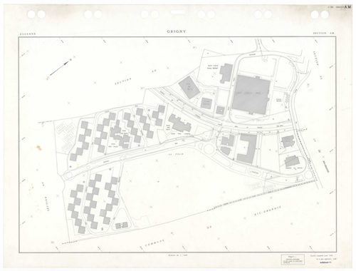 GRIGNY, plans minutes de conservation : tableau d'assemblage,1991, Ech. 1/5000 ; plans des sections AA, AB, AC, AD, AE, AH, AI, AN, AO, AP, AS, AT, 1991, Ech. 1/1000, sections AR, AV, 1991, Ech. 1/2000, sections AK, AL, AM, 1998, Ech. 1/1000. Polyester. N