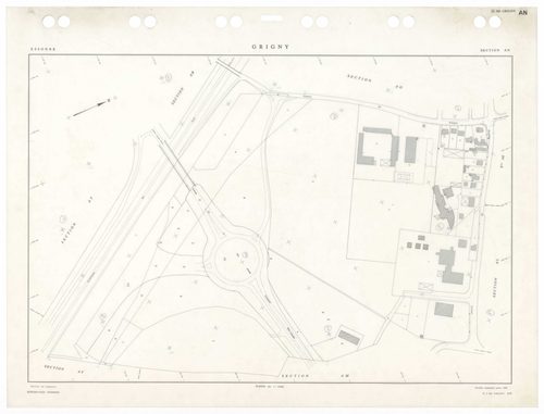 GRIGNY, plans minutes de conservation : tableau d'assemblage,1991, Ech. 1/5000 ; plans des sections AA, AB, AC, AD, AE, AH, AI, AN, AO, AP, AS, AT, 1991, Ech. 1/1000, sections AR, AV, 1991, Ech. 1/2000, sections AK, AL, AM, 1998, Ech. 1/1000. Polyester. N