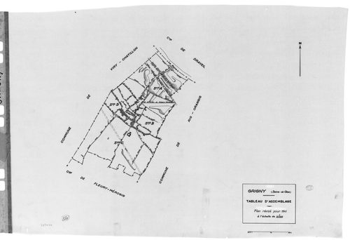 GRIGNY.- Cadastre révisé pour 1941 : plan du tableau d'assemblage, plans de la section A la Plaine Basse, section C l'Orme Pomponne, section D le Village ; cadastre révisé pour 1941 mis à jour pour 1968 : plan du tableau d'assemblage ; cadastre révisé pou