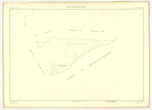Plans minutes de conservation : GUIGNEVILLE-SUR-ESSONNE : tableau d'assemblage, ech. 1/10000 (1934-1974), sections C1, C2, C4, C5, C6, ech. 1/1250 (1934) ; section A, ech. 1/2500 (1934-1973) ; sections B3, ech. 1/2500, C3, ech. 1/1250 (1934-1974) ; sectio