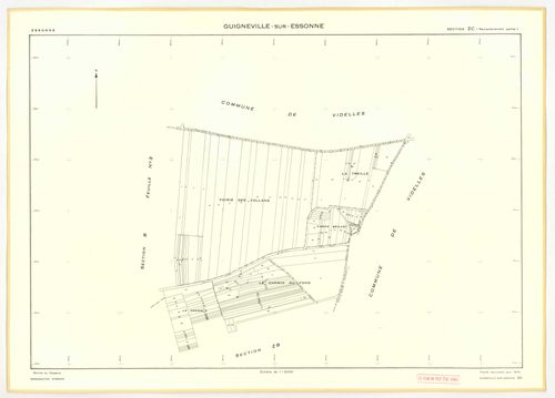 Plans minutes de conservation : GUIGNEVILLE-SUR-ESSONNE : tableau d'assemblage, ech. 1/10000 (1934-1974), sections C1, C2, C4, C5, C6, ech. 1/1250 (1934) ; section A, ech. 1/2500 (1934-1973) ; sections B3, ech. 1/2500, C3, ech. 1/1250 (1934-1974) ; sectio