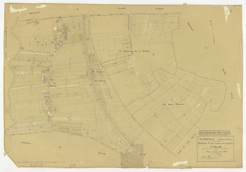Plans minutes de conservation : GUIGNEVILLE-SUR-ESSONNE : tableau d'assemblage, ech. 1/10000 (1934-1974), sections C1, C2, C4, C5, C6, ech. 1/1250 (1934) ; section A, ech. 1/2500 (1934-1973) ; sections B3, ech. 1/2500, C3, ech. 1/1250 (1934-1974) ; sectio
