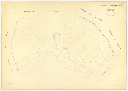 Plans minutes de conservation : GUIGNEVILLE-SUR-ESSONNE : tableau d'assemblage, ech. 1/10000 (1934-1974), sections C1, C2, C4, C5, C6, ech. 1/1250 (1934) ; section A, ech. 1/2500 (1934-1973) ; sections B3, ech. 1/2500, C3, ech. 1/1250 (1934-1974) ; sectio