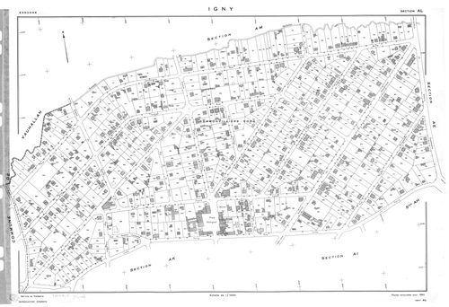 IGNY.- Cadastre renouvelé pour 1962 : plan du tableau d'assemblage, plans de la section AB, section AC, section AD, section AE, section AH, section AI, section AK, section AL, section AM ; cadastre renouvelé pour 1962 mis à jour pour 1976 : plans de la se
