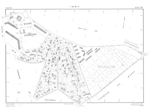 IGNY.- Cadastre renouvelé pour 1962 : plan du tableau d'assemblage, plans de la section AB, section AC, section AD, section AE, section AH, section AI, section AK, section AL, section AM ; cadastre renouvelé pour 1962 mis à jour pour 1976 : plans de la se