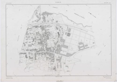 IGNY, plans minutes de conservation : tableau d'assemblage,1962, Ech. 1/5000 ; plans des sections AB, AC, AD, AE, AH, AI, AK, AL, 1962, Ech. 1/1000, section AM, 1962, Ech. 1/2000, sections AN, 1985, Ech. 1/1000, section AO, 2002, Ech. 1/500. Polyester. N 