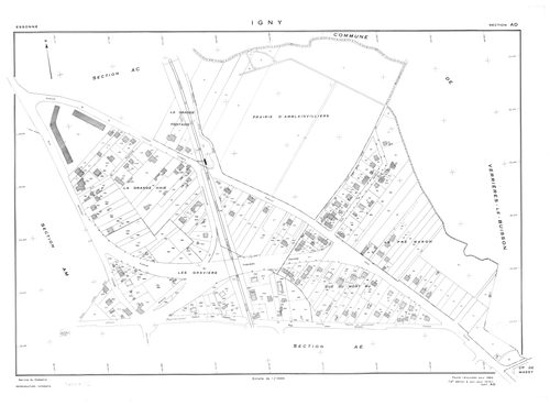 IGNY.- Cadastre renouvelé pour 1962 : plan du tableau d'assemblage, plans de la section AB, section AC, section AD, section AE, section AH, section AI, section AK, section AL, section AM ; cadastre renouvelé pour 1962 mis à jour pour 1976 : plans de la se