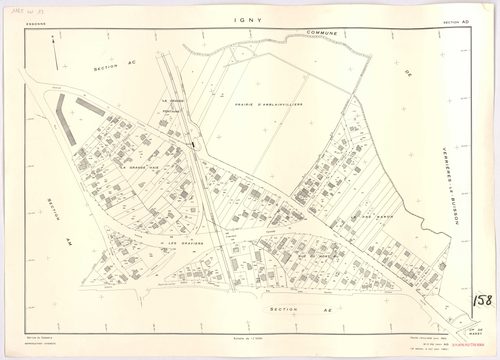 IGNY. - Cadastré révisé pour 1962, à jour pour 1976 (2ème édition) : plan du tableau d'assemblage ; feuille renouvelée pour 1962, à jour pour 1982 (3ème édition) : plans des sections AB, AC, AD, AE, AH, AI, AK, AL et AM. [10 plans]. 