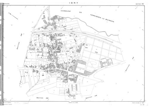 IGNY.- Cadastre renouvelé pour 1962 : plan du tableau d'assemblage, plans de la section AB, section AC, section AD, section AE, section AH, section AI, section AK, section AL, section AM ; cadastre renouvelé pour 1962 mis à jour pour 1976 : plans de la se