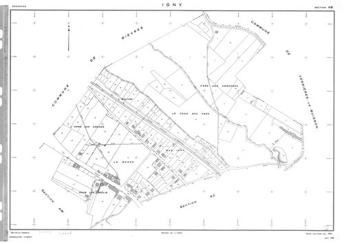 IGNY.- Cadastre renouvelé pour 1962 : plan du tableau d'assemblage, plans de la section AB, section AC, section AD, section AE, section AH, section AI, section AK, section AL, section AM ; cadastre renouvelé pour 1962 mis à jour pour 1976 : plans de la se