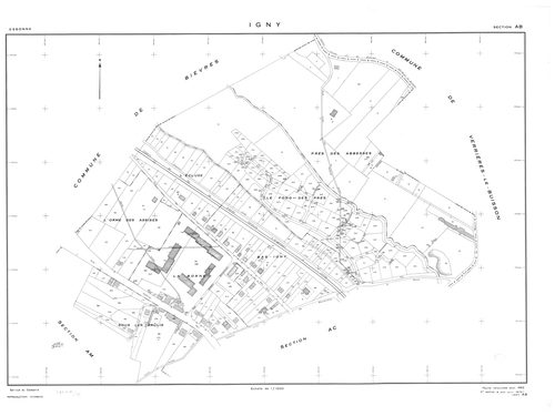 IGNY.- Cadastre renouvelé pour 1962 : plan du tableau d'assemblage, plans de la section AB, section AC, section AD, section AE, section AH, section AI, section AK, section AL, section AM ; cadastre renouvelé pour 1962 mis à jour pour 1976 : plans de la se