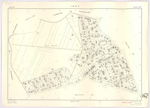 IGNY. - Cadastré révisé pour 1962, à jour pour 1976 (2ème édition) : plan du tableau d'assemblage ; feuille renouvelée pour 1962, à jour pour 1982 (3ème édition) : plans des sections AB, AC, AD, AE, AH, AI, AK, AL et AM. [10 plans]. 