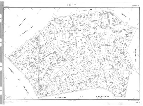 IGNY.- Cadastre renouvelé pour 1962 : plan du tableau d'assemblage, plans de la section AB, section AC, section AD, section AE, section AH, section AI, section AK, section AL, section AM ; cadastre renouvelé pour 1962 mis à jour pour 1976 : plans de la se