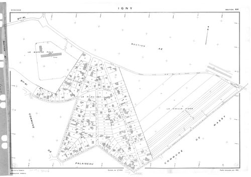IGNY.- Cadastre renouvelé pour 1962 : plan du tableau d'assemblage, plans de la section AB, section AC, section AD, section AE, section AH, section AI, section AK, section AL, section AM ; cadastre renouvelé pour 1962 mis à jour pour 1976 : plans de la se