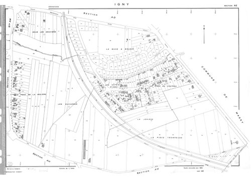 IGNY.- Cadastre renouvelé pour 1962 : plan du tableau d'assemblage, plans de la section AB, section AC, section AD, section AE, section AH, section AI, section AK, section AL, section AM ; cadastre renouvelé pour 1962 mis à jour pour 1976 : plans de la se