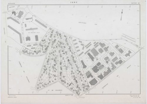 IGNY, plans minutes de conservation : tableau d'assemblage,1962, Ech. 1/5000 ; plans des sections AB, AC, AD, AE, AH, AI, AK, AL, 1962, Ech. 1/1000, section AM, 1962, Ech. 1/2000, sections AN, 1985, Ech. 1/1000, section AO, 2002, Ech. 1/500. Polyester. N 