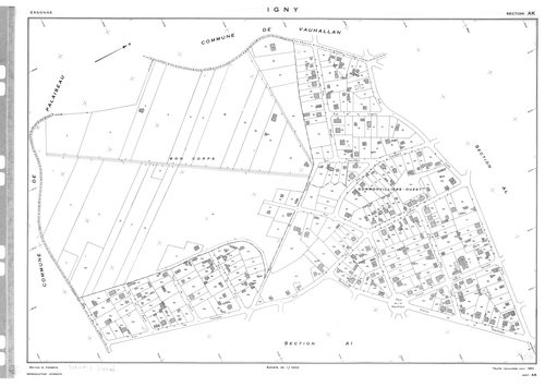 IGNY.- Cadastre renouvelé pour 1962 : plan du tableau d'assemblage, plans de la section AB, section AC, section AD, section AE, section AH, section AI, section AK, section AL, section AM ; cadastre renouvelé pour 1962 mis à jour pour 1976 : plans de la se