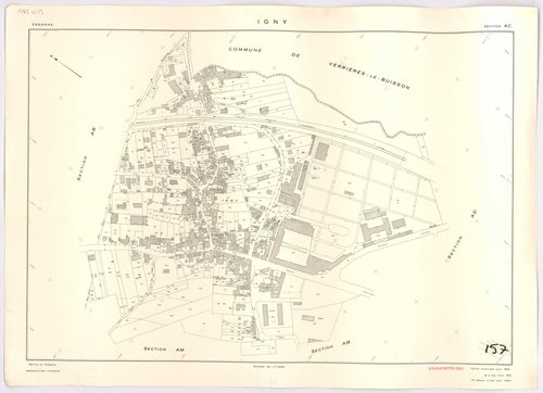 IGNY. - Cadastré révisé pour 1962, à jour pour 1976 (2ème édition) : plan du tableau d'assemblage ; feuille renouvelée pour 1962, à jour pour 1982 (3ème édition) : plans des sections AB, AC, AD, AE, AH, AI, AK, AL et AM. [10 plans]. 