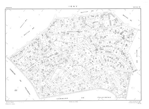 IGNY.- Cadastre renouvelé pour 1962 : plan du tableau d'assemblage, plans de la section AB, section AC, section AD, section AE, section AH, section AI, section AK, section AL, section AM ; cadastre renouvelé pour 1962 mis à jour pour 1976 : plans de la se