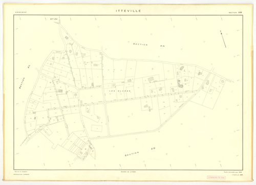 Plans minutes de conservation : ITTEVILLE : tableau d'assemblage, ech. 1/10000 (1968), sections AB, AH, AK, AL, ZA, ZB, ZC, ZD, ZE, ZH, ech. 1/2000 (1968), sections AC, AD, AE, AI, AM, AN, AO, AP, ech. 1/1000 (1968), NB, papier, 105x80 [19 plans]. 