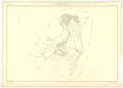Plans minutes de conservation : ITTEVILLE : tableau d'assemblage, ech. 1/10000 (1968), sections AB, AH, AK, AL, ZA, ZB, ZC, ZD, ZE, ZH, ech. 1/2000 (1968), sections AC, AD, AE, AI, AM, AN, AO, AP, ech. 1/1000 (1968), NB, papier, 105x80 [19 plans]. 