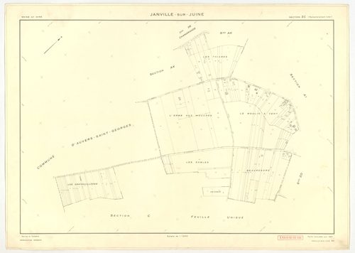 Plans minutes de conservation : JANVILLE-SUR-JUINE : tableau d'assemblage, ech. 1/10000 (1960) ; sections B1, B2, B3, C, ech. 1/2500, sections AC, AD, AI, ech. 1/1000, sections AB, AE, AH, AK, ZA, ZB, ZC, ZD, ech. 1/2000 (1960) ; section AB, ech. 1/2000 (