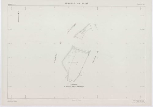 JANVILLE-SUR-JUINE, plans minutes de conservation : tableau d'assemblage, 1960, Ech. 1/10000 ; plans des sections B1, AC, AD, AI, 1960, Ech. 1/1000, sections B2, B3, C, 1960, Ech. 1/2500, sections AB, AE, AH, AK, ZA, ZB, ZC, ZD, 1960, Ech. 1/2000. Polyest