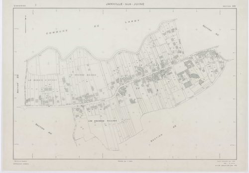 JANVILLE-SUR-JUINE, plans minutes de conservation : tableau d'assemblage, 1960, Ech. 1/10000 ; plans des sections B1, AC, AD, AI, 1960, Ech. 1/1000, sections B2, B3, C, 1960, Ech. 1/2500, sections AB, AE, AH, AK, ZA, ZB, ZC, ZD, 1960, Ech. 1/2000. Polyest