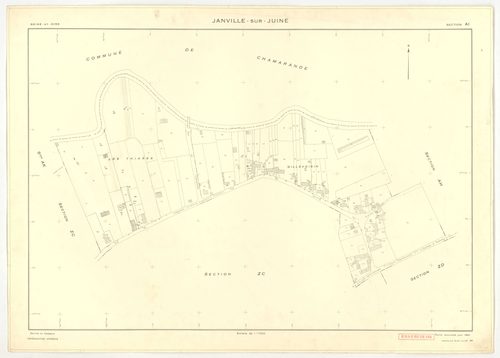Plans minutes de conservation : JANVILLE-SUR-JUINE : tableau d'assemblage, ech. 1/10000 (1960) ; sections B1, B2, B3, C, ech. 1/2500, sections AC, AD, AI, ech. 1/1000, sections AB, AE, AH, AK, ZA, ZB, ZC, ZD, ech. 1/2000 (1960) ; section AB, ech. 1/2000 (