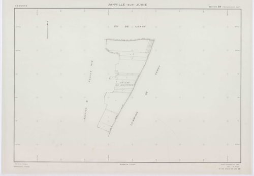 JANVILLE-SUR-JUINE, plans minutes de conservation : tableau d'assemblage, 1960, Ech. 1/10000 ; plans des sections B1, AC, AD, AI, 1960, Ech. 1/1000, sections B2, B3, C, 1960, Ech. 1/2500, sections AB, AE, AH, AK, ZA, ZB, ZC, ZD, 1960, Ech. 1/2000. Polyest