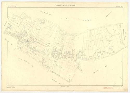 Plans minutes de conservation : JANVILLE-SUR-JUINE : tableau d'assemblage, ech. 1/10000 (1960) ; sections B1, B2, B3, C, ech. 1/2500, sections AC, AD, AI, ech. 1/1000, sections AB, AE, AH, AK, ZA, ZB, ZC, ZD, ech. 1/2000 (1960) ; section AB, ech. 1/2000 (