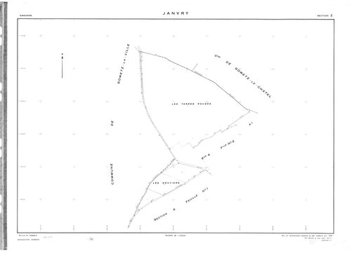 JANVRY. - Cadastre révisé pour 1937 : plan du tableau d'assemblage , plans de la section A la Brosse 2ème feuille, section B le Village 1ère feuille, idem 2ème feuille, section C le Fresneau, section D le Mulleron 1ère feuille, idem 2ème feuille, section 