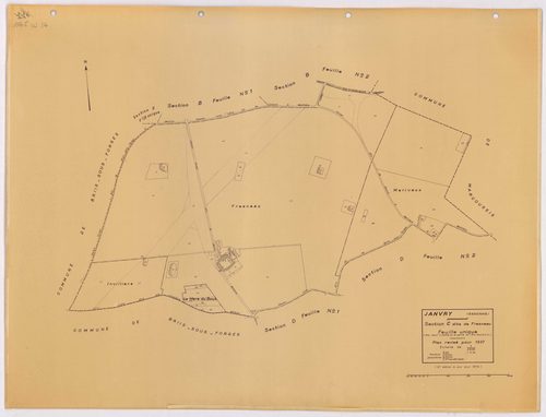 JANVRY. - Plan révisé pour 1937, à jour pour 1974 (2ème, 3ème édition) : plans du tableau d'assemblage, des sections A dite de la Brosse (feuilles 1-2), B dite du village (feuilles 1-2), C dite de Fresneau, D dite de Mulleron (feuilles 1-2) et E dite de C