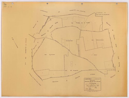 JANVRY. - Plan révisé pour 1937, à jour pour 1974 (2ème, 3ème édition) : plans du tableau d'assemblage, des sections A dite de la Brosse (feuilles 1-2), B dite du village (feuilles 1-2), C dite de Fresneau, D dite de Mulleron (feuilles 1-2) et E dite de C