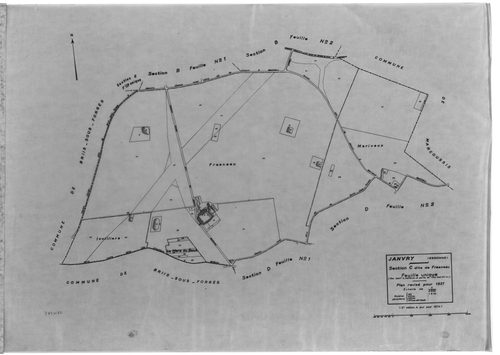 JANVRY. - Cadastre révisé pour 1937 : plan du tableau d'assemblage , plans de la section A la Brosse 2ème feuille, section B le Village 1ère feuille, idem 2ème feuille, section C le Fresneau, section D le Mulleron 1ère feuille, idem 2ème feuille, section 