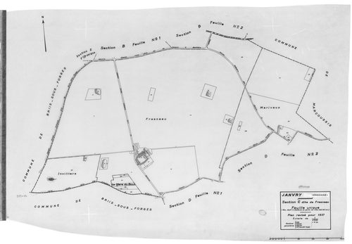 JANVRY. - Cadastre révisé pour 1937 : plan du tableau d'assemblage , plans de la section A la Brosse 2ème feuille, section B le Village 1ère feuille, idem 2ème feuille, section C le Fresneau, section D le Mulleron 1ère feuille, idem 2ème feuille, section 