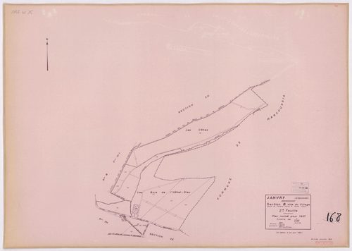 JANVRY. - Plan révisé pour 1937, à jour pour 1974 (2ème, 3ème édition) : plan du tableau d'assemblage ; plan révisé pour 1937, à jour pour 1983 (3ème édition) : plans des sections A dite de la Brosse (feuille 2), B dite du village (feuilles 1-2) et D dite