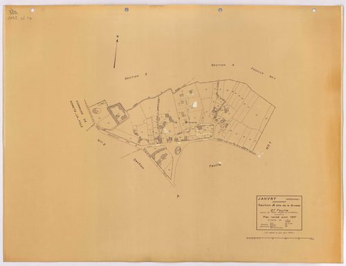 JANVRY. - Plan révisé pour 1937, à jour pour 1974 (2ème, 3ème édition) : plans du tableau d'assemblage, des sections A dite de la Brosse (feuilles 1-2), B dite du village (feuilles 1-2), C dite de Fresneau, D dite de Mulleron (feuilles 1-2) et E dite de C