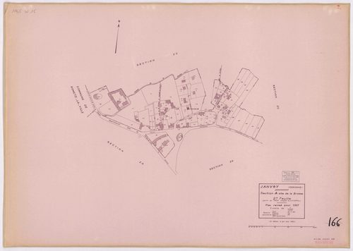 JANVRY. - Plan révisé pour 1937, à jour pour 1974 (2ème, 3ème édition) : plan du tableau d'assemblage ; plan révisé pour 1937, à jour pour 1983 (3ème édition) : plans des sections A dite de la Brosse (feuille 2), B dite du village (feuilles 1-2) et D dite