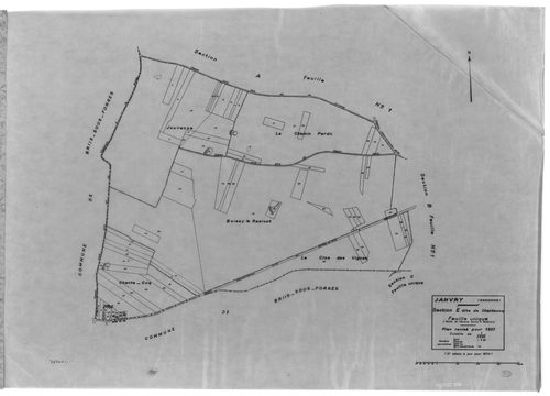 JANVRY. - Cadastre révisé pour 1937 : plan du tableau d'assemblage , plans de la section A la Brosse 2ème feuille, section B le Village 1ère feuille, idem 2ème feuille, section C le Fresneau, section D le Mulleron 1ère feuille, idem 2ème feuille, section 