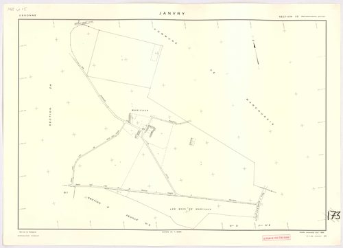 JANVRY. - Plan révisé pour 1937, à jour pour 1974 (2ème, 3ème édition) : plan du tableau d'assemblage ; plan révisé pour 1937, à jour pour 1983 (3ème édition) : plans des sections A dite de la Brosse (feuille 2), B dite du village (feuilles 1-2) et D dite