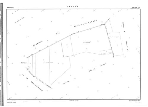 JANVRY. - Cadastre révisé pour 1937 : plan du tableau d'assemblage , plans de la section A la Brosse 2ème feuille, section B le Village 1ère feuille, idem 2ème feuille, section C le Fresneau, section D le Mulleron 1ère feuille, idem 2ème feuille, section 