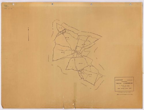 JANVRY. - Plan révisé pour 1937, à jour pour 1974 (2ème, 3ème édition) : plans du tableau d'assemblage, des sections A dite de la Brosse (feuilles 1-2), B dite du village (feuilles 1-2), C dite de Fresneau, D dite de Mulleron (feuilles 1-2) et E dite de C