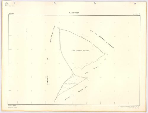 JANVRY. - Plan révisé pour 1937, à jour pour 1974 (2ème, 3ème édition) : plans du tableau d'assemblage, des sections A dite de la Brosse (feuilles 1-2), B dite du village (feuilles 1-2), C dite de Fresneau, D dite de Mulleron (feuilles 1-2) et E dite de C