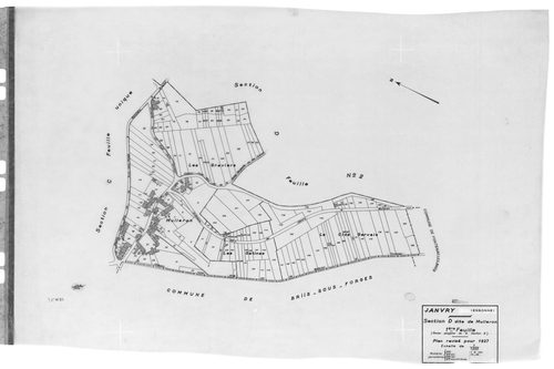 JANVRY. - Cadastre révisé pour 1937 : plan du tableau d'assemblage , plans de la section A la Brosse 2ème feuille, section B le Village 1ère feuille, idem 2ème feuille, section C le Fresneau, section D le Mulleron 1ère feuille, idem 2ème feuille, section 