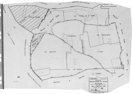 JANVRY. - Cadastre révisé pour 1937 : plan du tableau d'assemblage , plans de la section A la Brosse 2ème feuille, section B le Village 1ère feuille, idem 2ème feuille, section C le Fresneau, section D le Mulleron 1ère feuille, idem 2ème feuille, section 