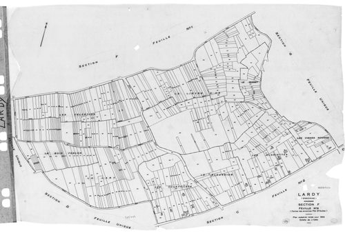 LARDY. - Cadastre révisé pour 1950 : plan du tableau d'assemblage, plans de la section A 1ère feuille, idem 2ème feuille, idem 3ème feuille, section B, section C 1ère feuille, idem 2ème feuille, section D, section E, section F 1ère feuille, idem 2ème feui