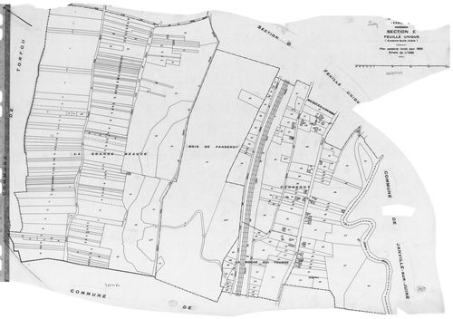 LARDY. - Cadastre révisé pour 1950 : plan du tableau d'assemblage, plans de la section A 1ère feuille, idem 2ème feuille, idem 3ème feuille, section B, section C 1ère feuille, idem 2ème feuille, section D, section E, section F 1ère feuille, idem 2ème feui