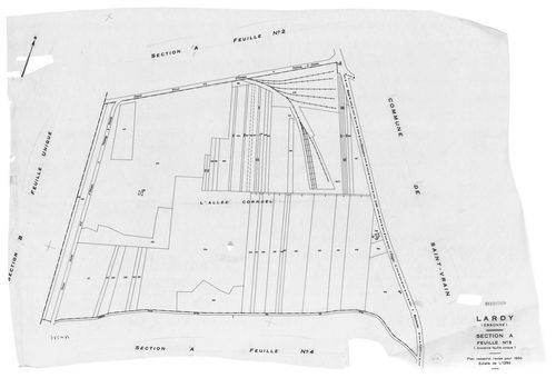 LARDY. - Cadastre révisé pour 1950 : plan du tableau d'assemblage, plans de la section A 1ère feuille, idem 2ème feuille, idem 3ème feuille, section B, section C 1ère feuille, idem 2ème feuille, section D, section E, section F 1ère feuille, idem 2ème feui
